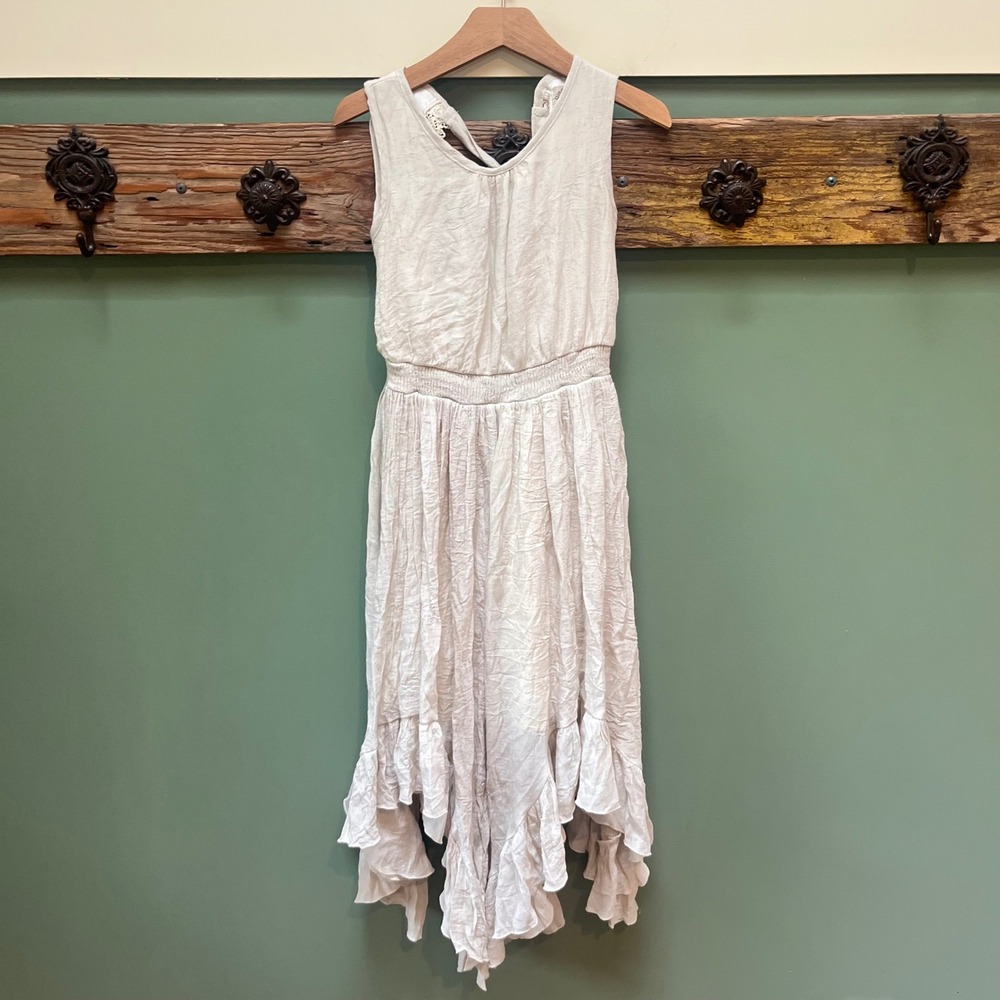 Mia Joy by Joyfolie Girls Ivory Lace Back Handkerchief Hem Boho Dress Size 8